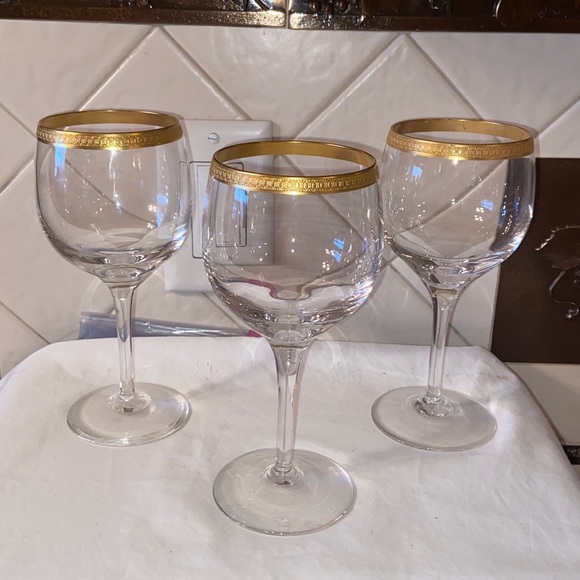 Vintage Lenox Royale Crystal Set of 3 Water wine Goblets Gold Trim 7”